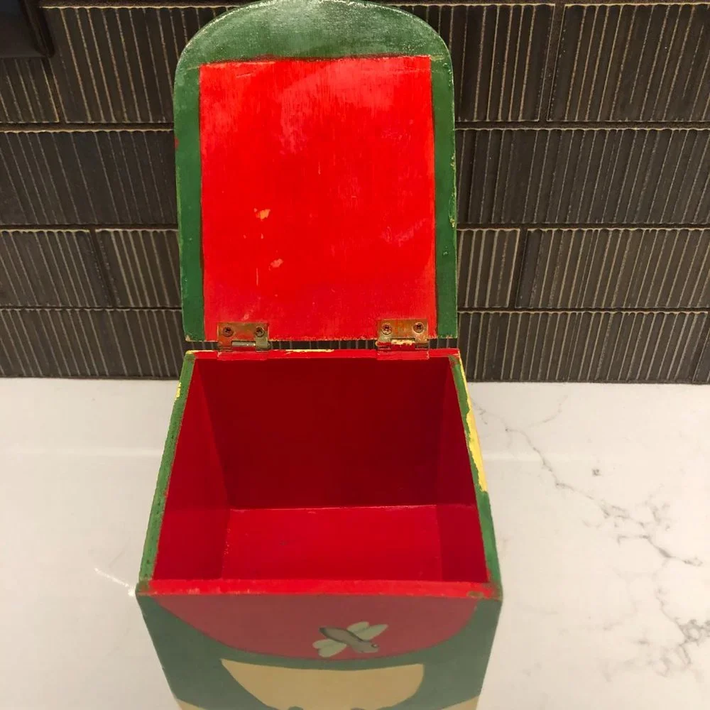 Vintage Painted Wood Frog Box